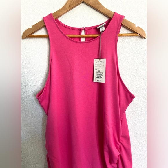 A new day pink sleeveless tank ruched ponte midi front slit dress - Picture 4 of 10